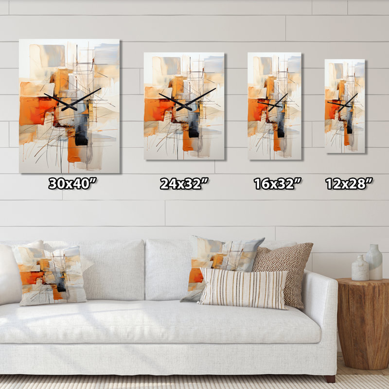 Orange orange, art abstrait au trait abstrait - horloge murale abstraite surdimensionnée, Petit