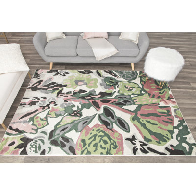 Southerland Ivory/Green/Black Area Rug