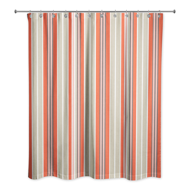 Rideau de douche simple à rayures Mathes, Orange / beige