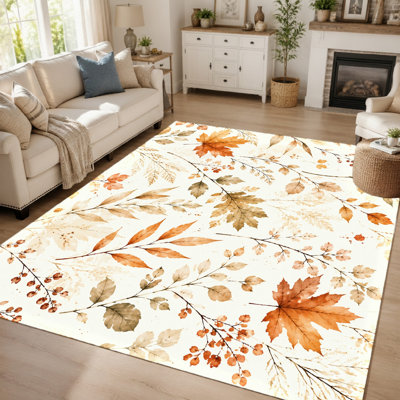 1 tapis à poils courts, motif de feuilles d'érable d'automne, en tissu doux imprimé, lavable et facile d'entretien. Grand tapis mince avec envers antidérapant, idéal pour le salon, la chambre à coucher, la cuisine ou le bureau. Convient également à la décoration intérieure.