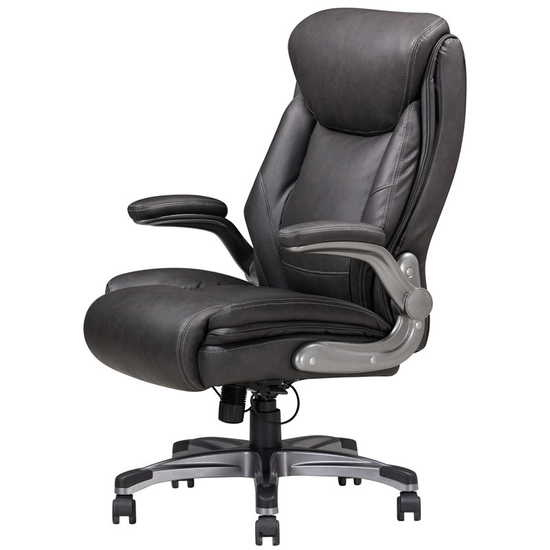 Chaise de bureau à hauteur ajustable en cuir retravaillé gris, pivotant à 360 °, accoudoirs et hauteur polyvalents, chaise en cuir contreplaqué, texture en filet luxueux
