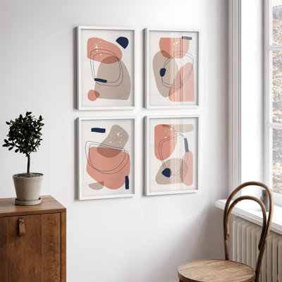 «Mid-Century Pastel Color Blot Landscape Shapes Landscape Modern Relax», 4 pièces