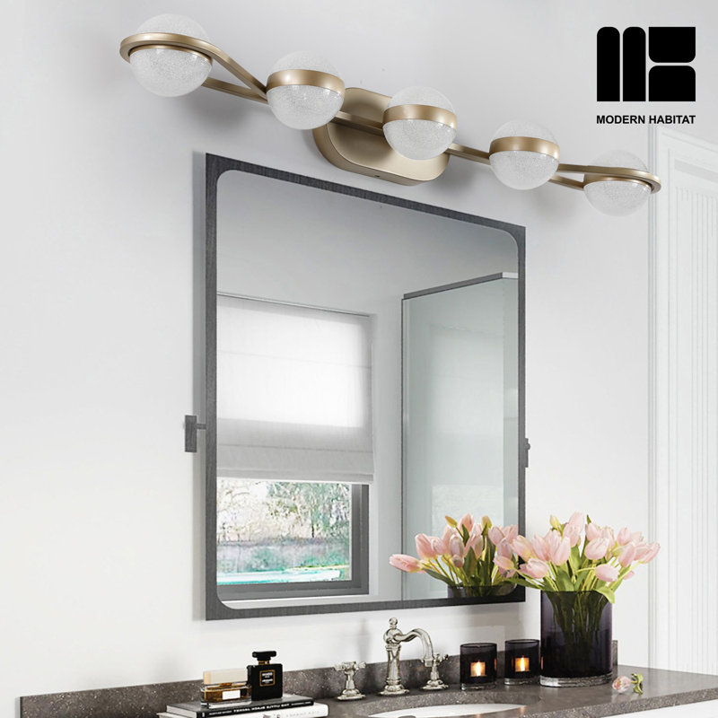 Brushed Gold 5-Light Dimmable LED Vanity Light with Globe Shades