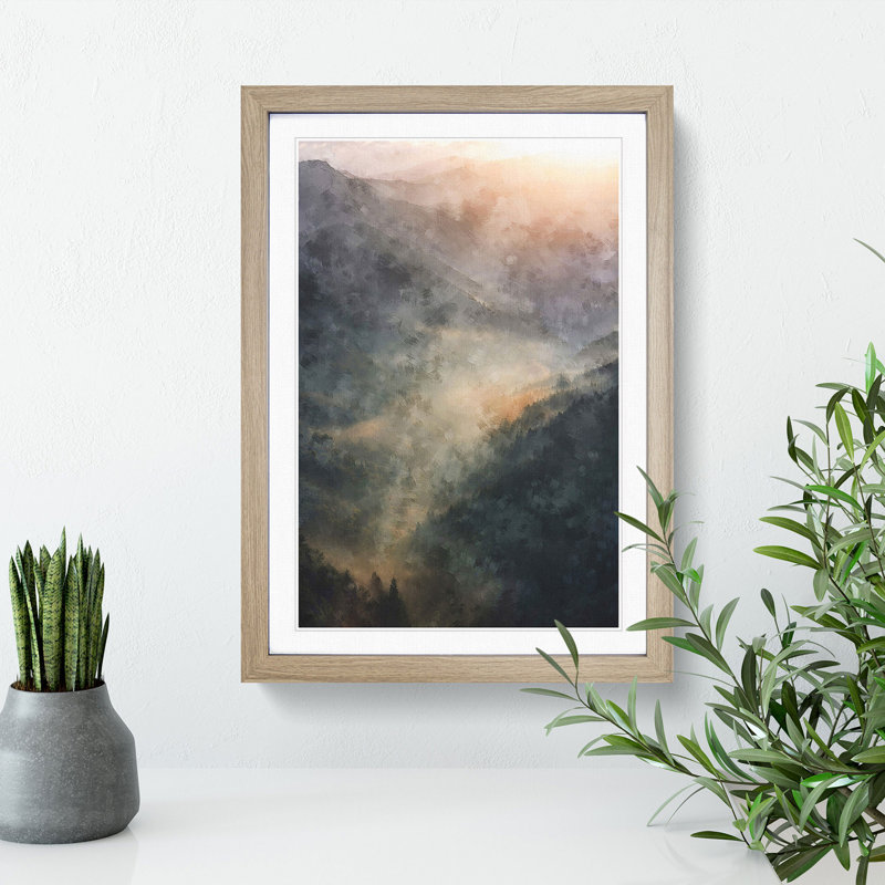 Valley Mist - Single Picture Frame Painting on MDF, 33cm H x 24cm W x 2cm D, Oak Framed