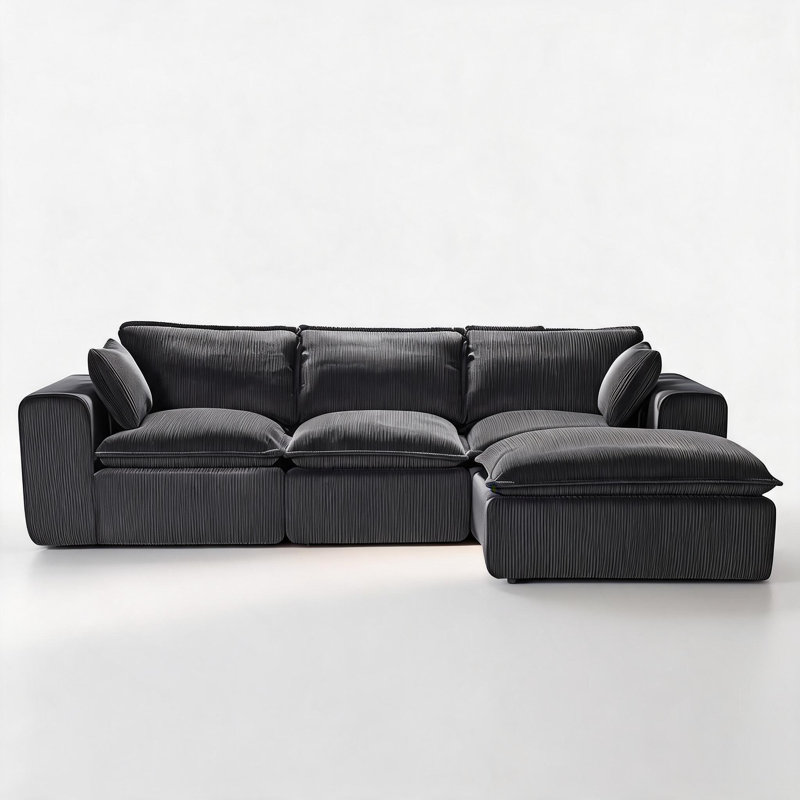 Canapé modulaire modulaire pour le salon, canapé nuage 108 po, canapé-lit en chenille 4 places en L, Gray Corduroy