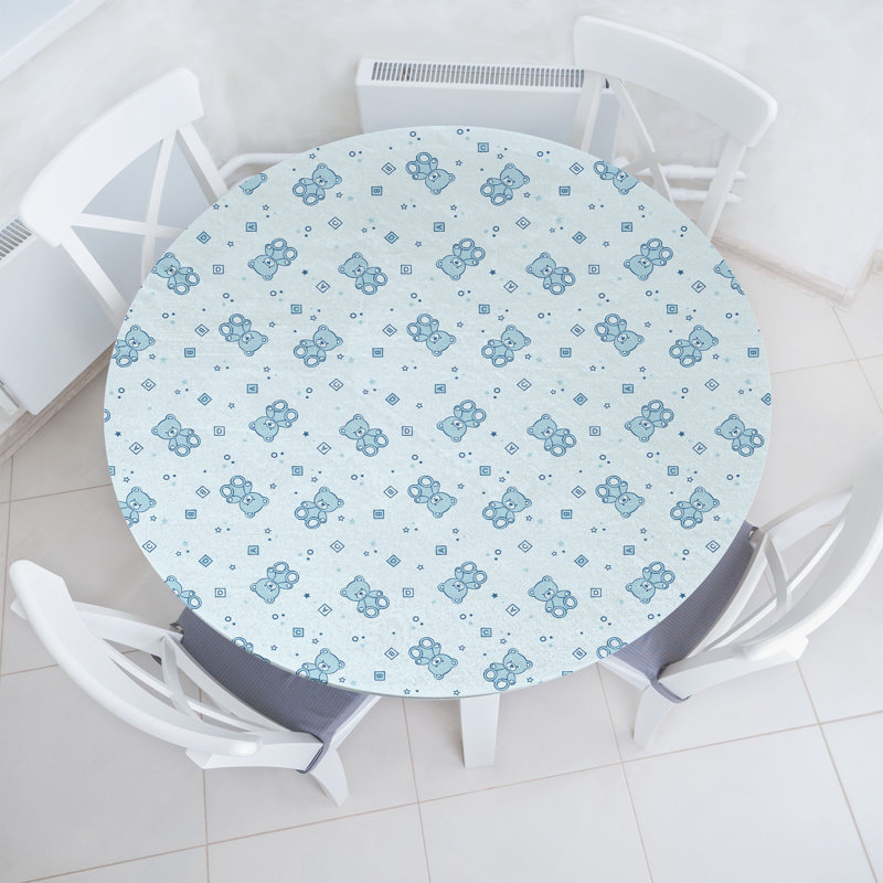 Winston Porter Cartoon Fitted Round Tablecloth Pale Blue Aqua, 51.97" Round