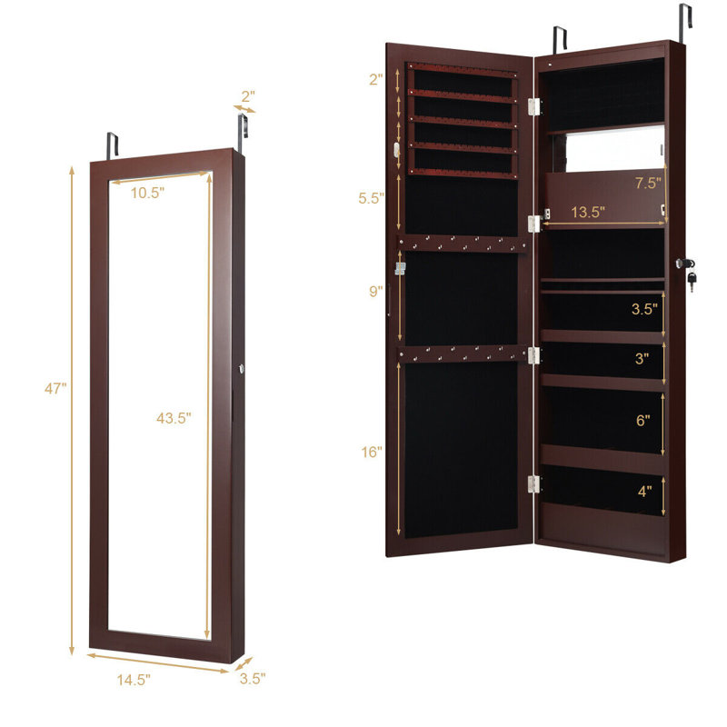 Armoire à bijoux murale avec miroir Amrutha, Brun