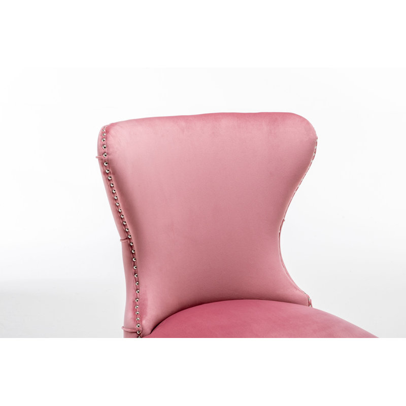 Sewell 45cm H Tufted Velvet Upholstered Wing Back Side Chair, Pink