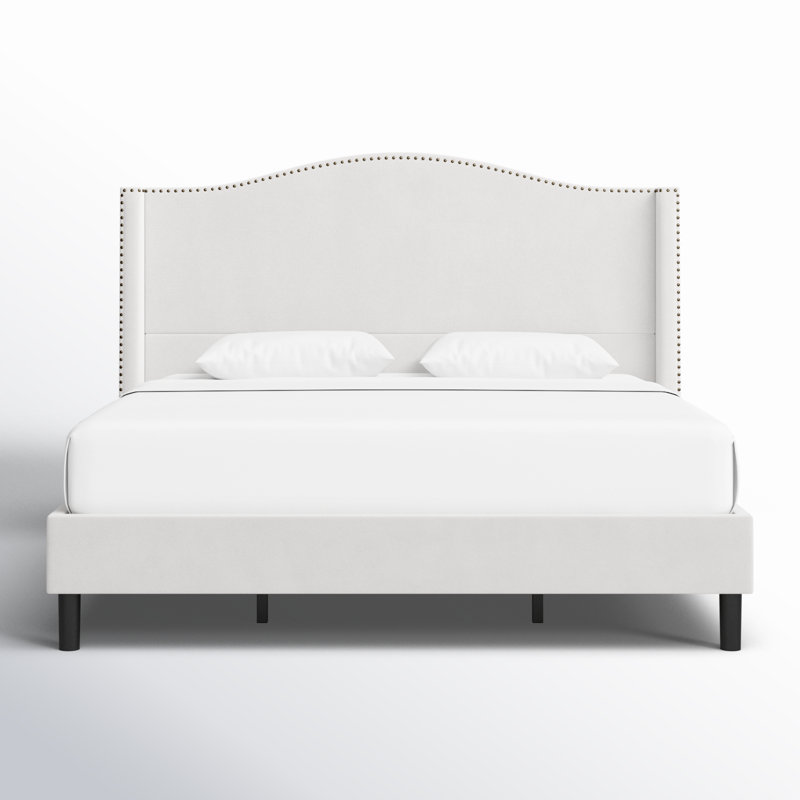 Lit plateforme tapissier Ameera, Double, Blanc