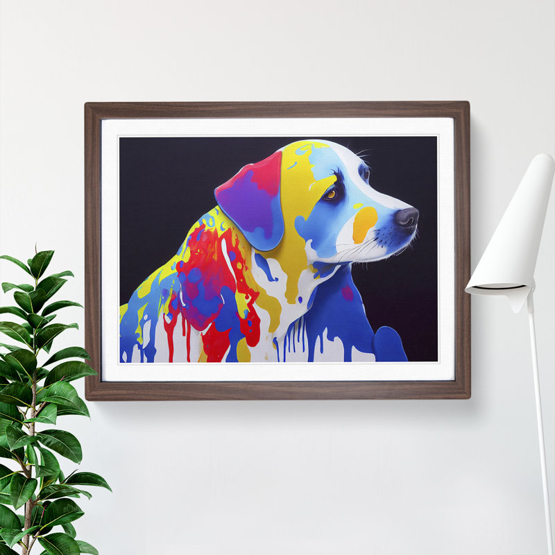 XH1022-6597X Painted Dog Vol.1 Abstract - Single Picture Frame Print, 46cm H x 64cm W x 2cm D, Walnut Framed
