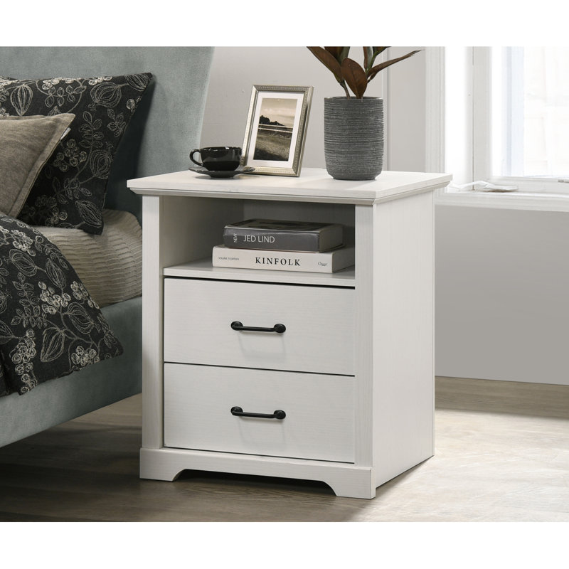 Table de chevet blanche à 2 tiroirs Elettra l 22 po avec ports de chargement USB
