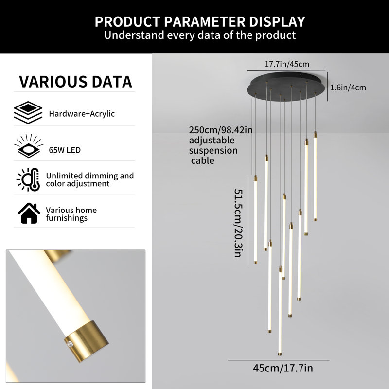 Keiri 9 - Light Modern Dimmable LED Staircase Cluster Pendant