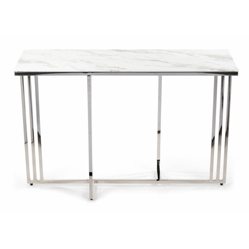 Hodgdon 120cm Glass Top Console Table, White, Silver