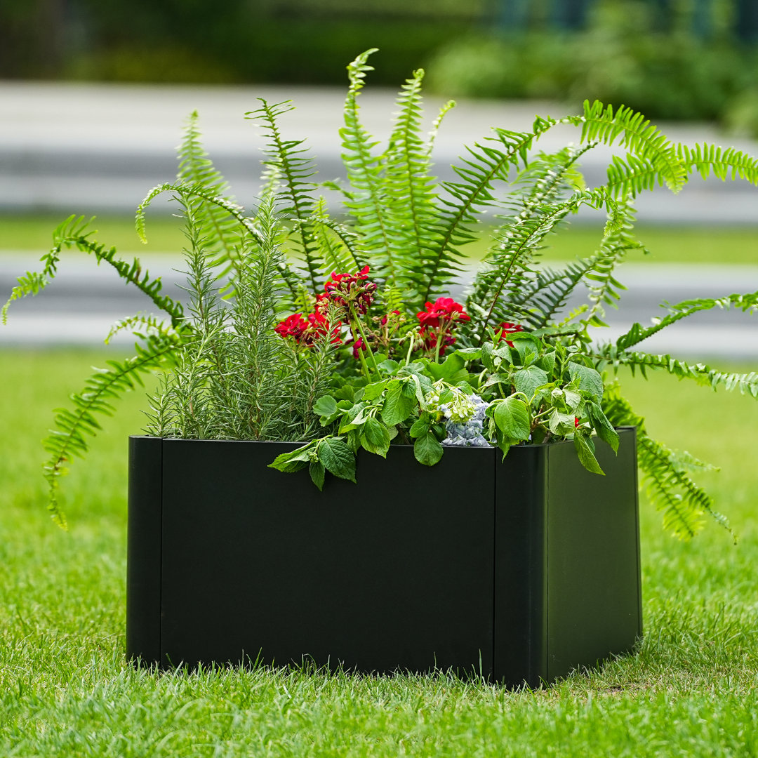 20" Square Heavy Duty Metal Raised Garden Bed Planter Box – Black Steel, Bottom Included, Rounded Corners, Drainage Holes, Weather Resistant, Snap-Tog
