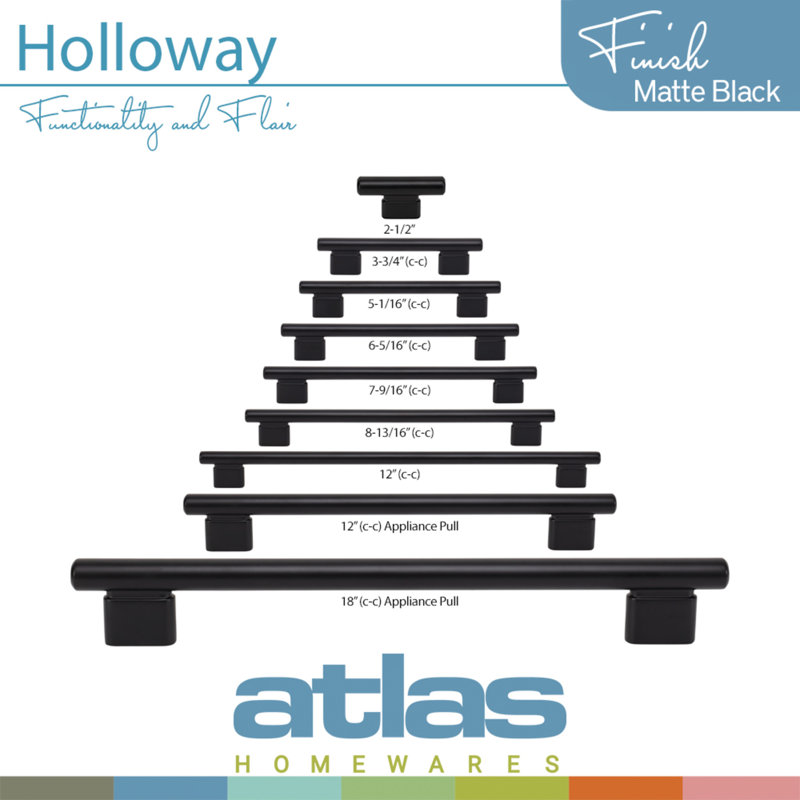 Holloway 12" Center To Center Bar Pull, 12", Matte Black