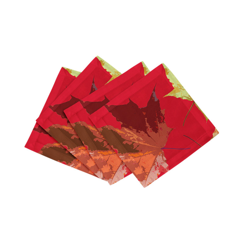 Autumn Leaves Cotton Sateen Cocktail Napkins, Red