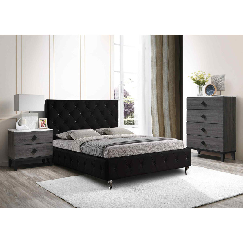 Upholstered Bed, Black, Single (3')