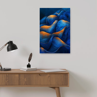 Vagues dorées bleues abstraites, art mural moderne et élégant