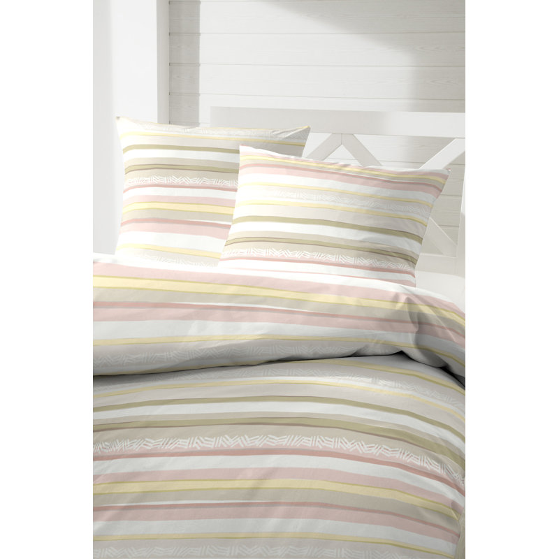 East Urban Home Kurie Cotton Striped Duvet Cover Set with Pillow Shams and Pillowcases, Beige