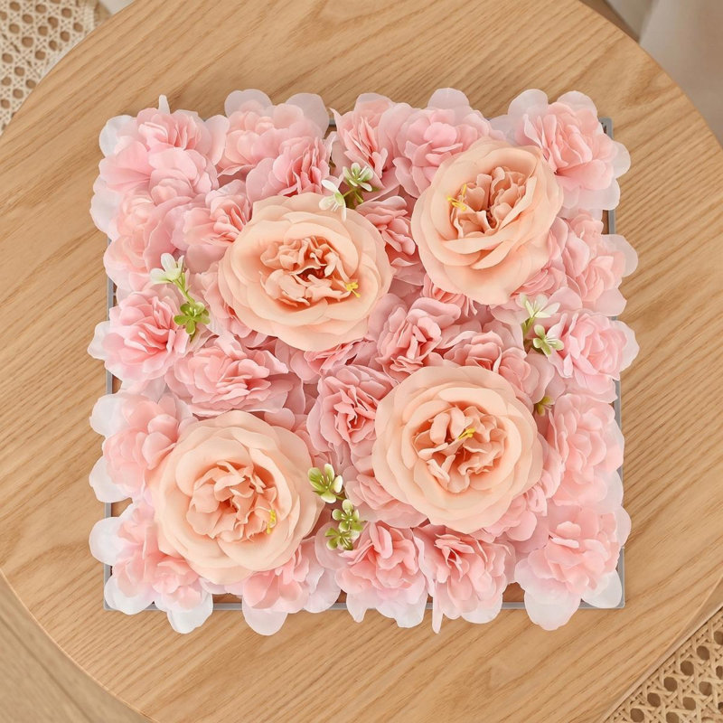 Ensemble de 3 panneaux muraux à fleurs artificielles 15,7 po, Pink