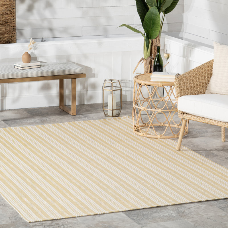 Home Conservatory Ticking Stripe Handwoven Indoor/Outdoor Area Rug, Runner 2'6" x 8'