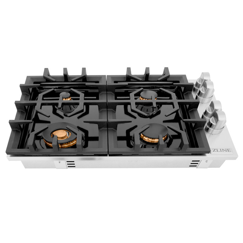 ZLINE 30 in. Gas Cooktop with 4 Burners and Porcelain Top, Black Porcelain with Brass Burners