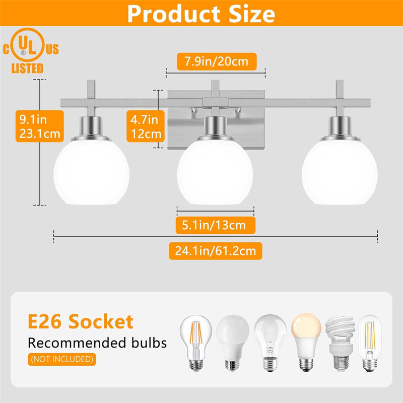 Dimmable Vanity Light, 3, Brushed Nickel