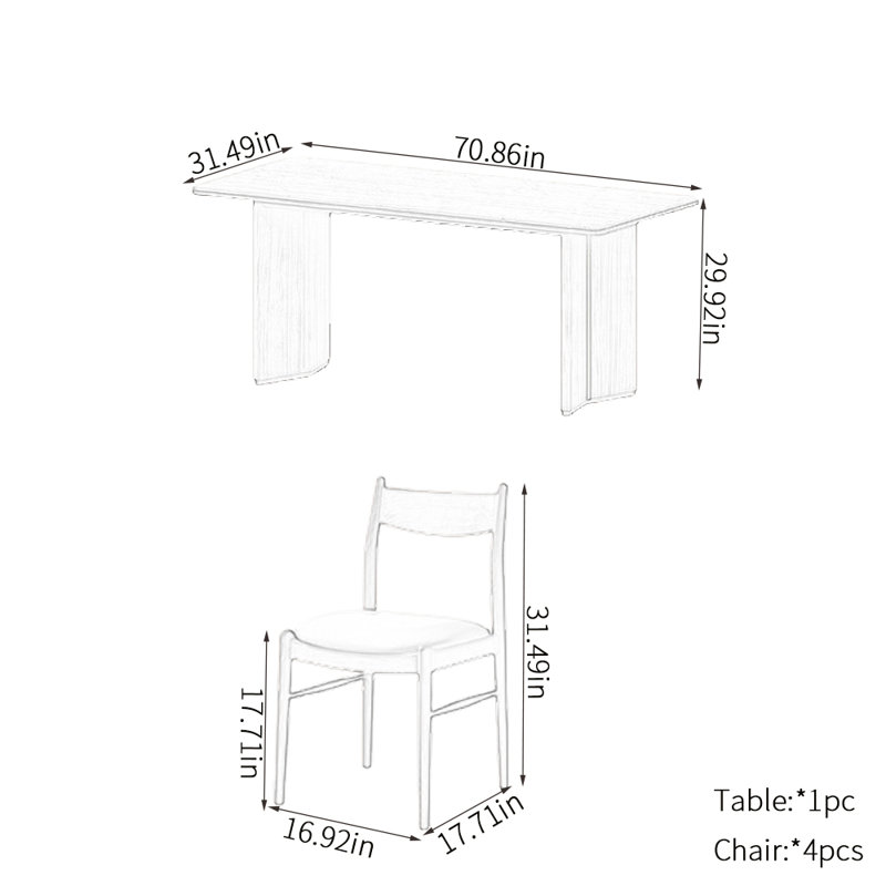 Retro thickened rock plate dining table sets, 29.92"H x 70.86"L x 31.49"W