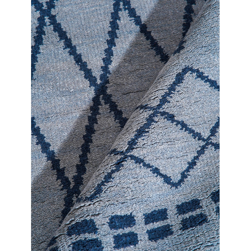 Light Blue Wool Handmade Geometric Indoor Area Rugs Hand Knotted Rectangle, Rectangle 5' x 8'
