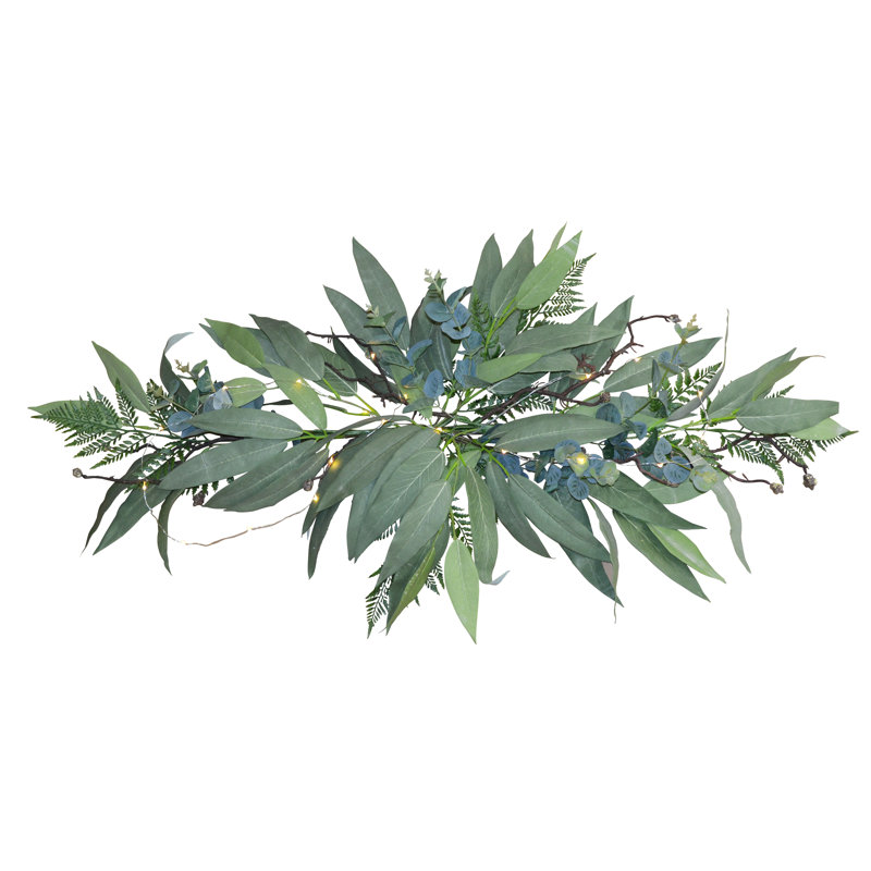 36" Eucalyptus Bay Leaf Willow with LED Light Swag