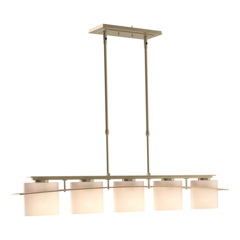 Luminaire suspendu linéaire à 5 lumières pour îlot de cuisine Arc, Opale, Or doux
