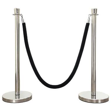 US Weight - U2140BLK6 Premier Chrome Post and Black Velvet Rope Crowd Control Stanchions