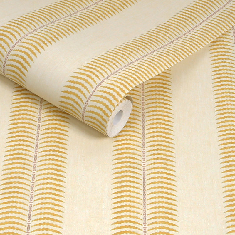 Joules Palm Leaf Stripe Cream/Yellow Wallpaper