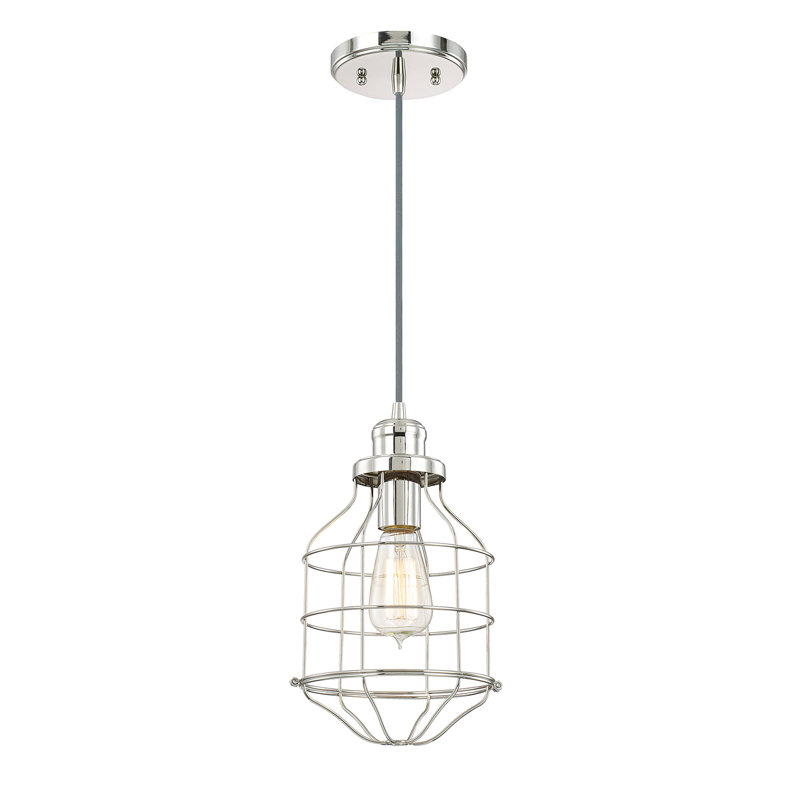 Luminaire suspendu géométrique 1 lumières simple Kinsella, Nickel poli