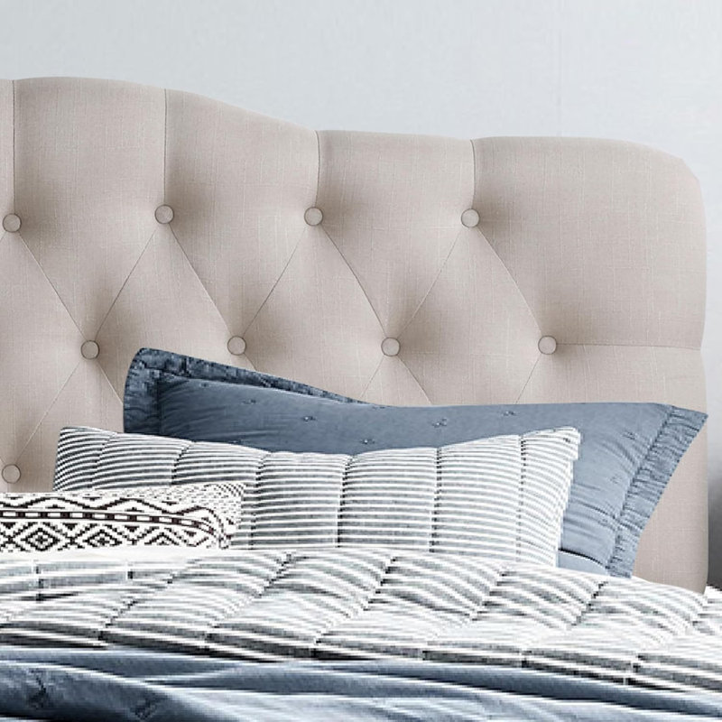 Linen Upholstered Headboard-Modern-Adjustable Height-Button Tufting, King, Beige