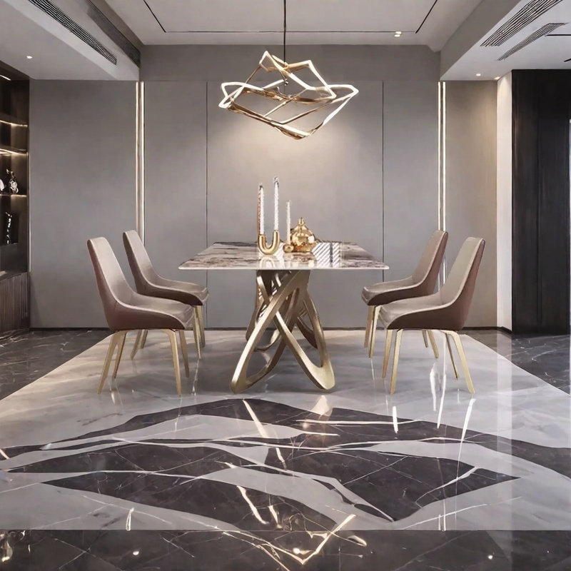 Table de salle à manger moderne en pierre frittée avec cadre en métal, H 29,5 po x L 62,9 po x l 31,4 po