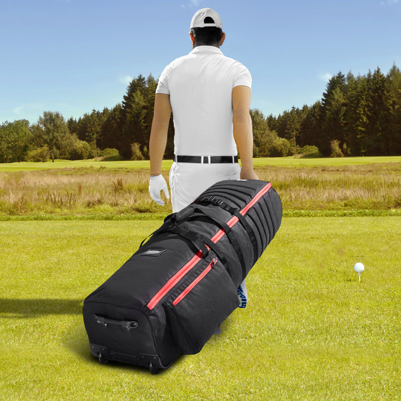 Golf Travel Bag, Outdoors Soft-Sided Golf Travel Cover, Heavy Duty 1800D Polyester Oxford Wear-Resistant Waterproof, Padded Luggage Case with Wheels, Foldable Golf Club Storage Bag for Airline