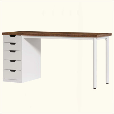 Computer Desk With 5 Drawers, Home Office Desk With Storage, Modern Simple Laptop Desk Study Writing Table For Small Spaces (Reversible Drawer Cabinet)