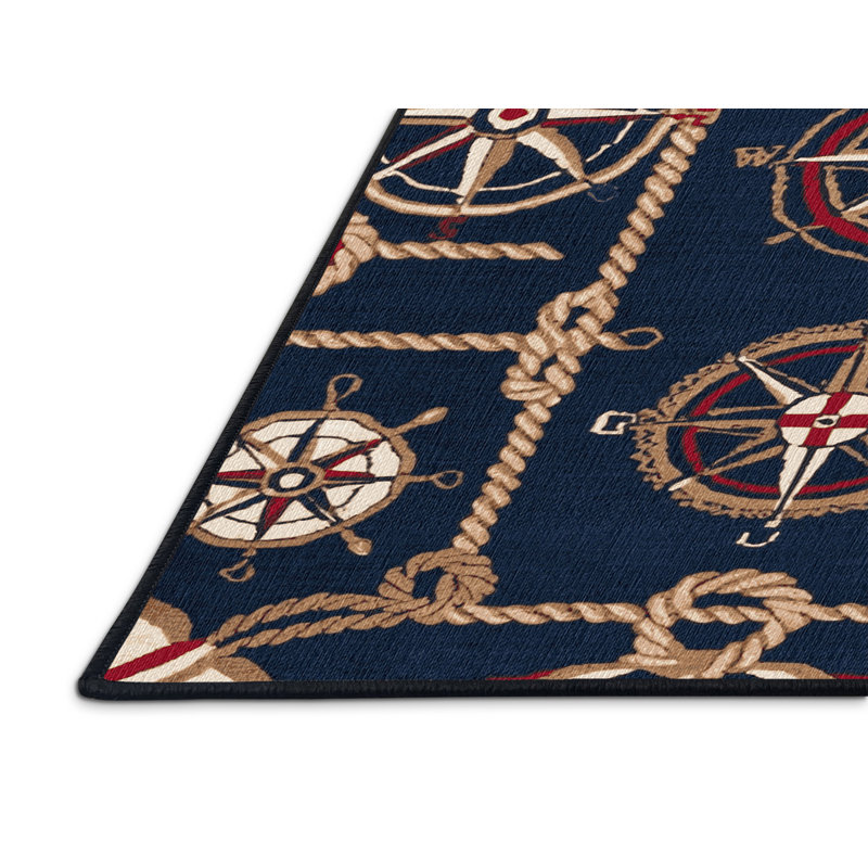 Washable Naval Design Plus Coastal Area Rug, Round 5'
