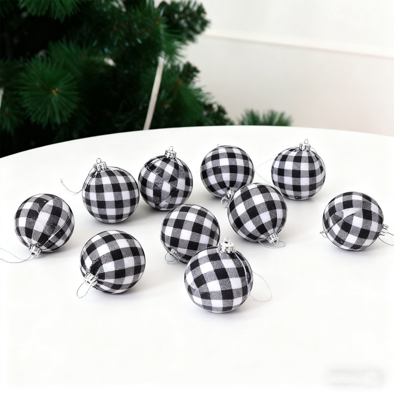 48 pièces de boules décoratives en tissu à carreaux Buffalo - 2,76 pouces de tissu suspendus avec des boucles pour arbre de Noël, maison, fête, décoration de mariage, décorations de fête, décorations des Fêtes