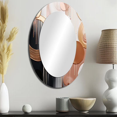Harmonie V dorée et blanche à formes abstraites - Grand miroir mural ovale sur métal