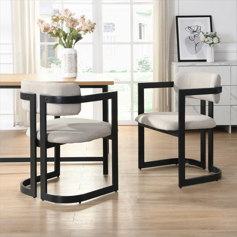 Ensemble de 2 chaises de salle à manger rembourrées avec structure en métal, Beige, Noir