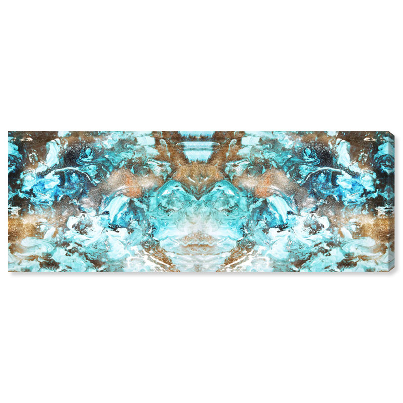 Décoration murale abstraite sur toile Blazing Blue Gold par Art Remedy, H 20 po x l 54 po, Toile tendue