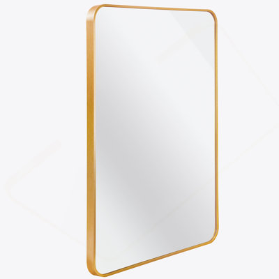 30X40 Inch Gold Metal Framed Rectangular Bathroom Mirror, Durable And Elegant For Modern Interiors