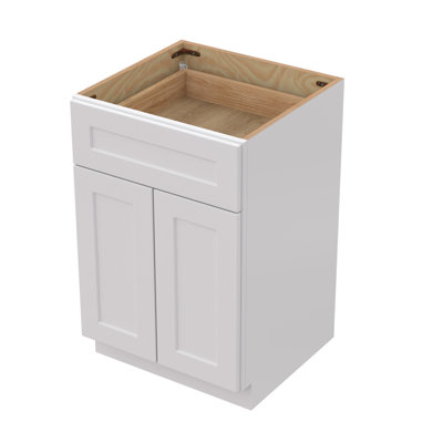 Armoire de base en bois massif à 2 portes à fermeture douce avec 1 tablette pour le rangement de la salle de bain et de la buanderie.