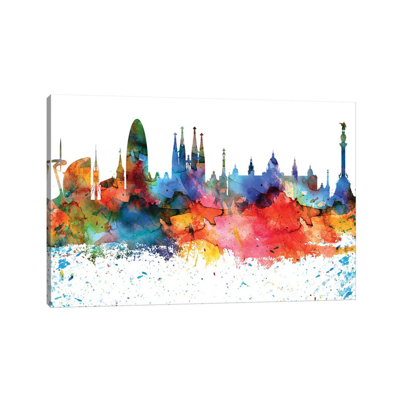 Barcelona Skyline by WallDecorAddict - Wrapped Canvas Painting, 101.6 cm H x 66.04 cm W x 1.91 cm D
