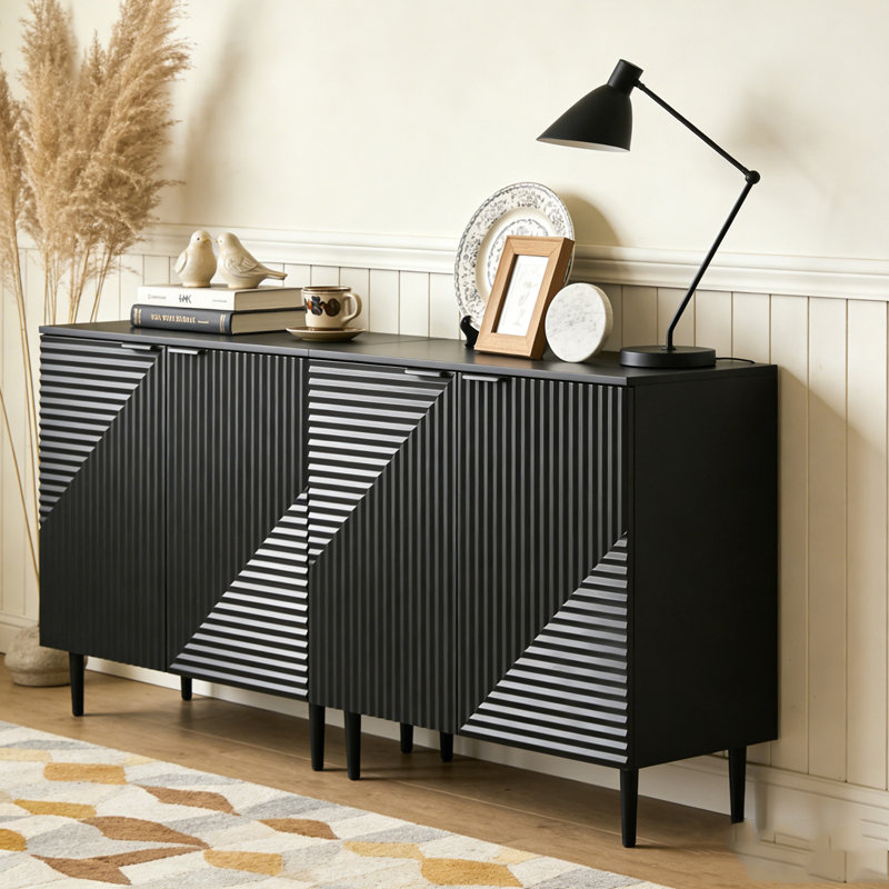 Ensemble de 2 armoires latérales minimalistes modernes Mirod, solution de rangement polyvalente, tablettes réglables, Noir