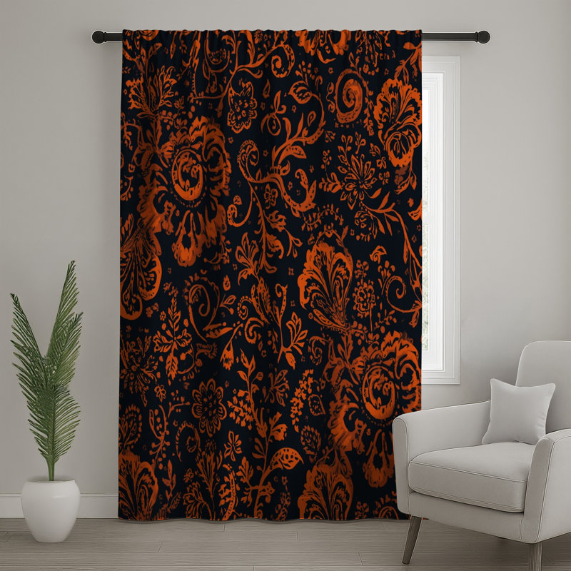 Rideaux orange à motif floral, voilages et voilages à motif floral - 1 panneau, 50" x 80" - 1 Panel, Blockout