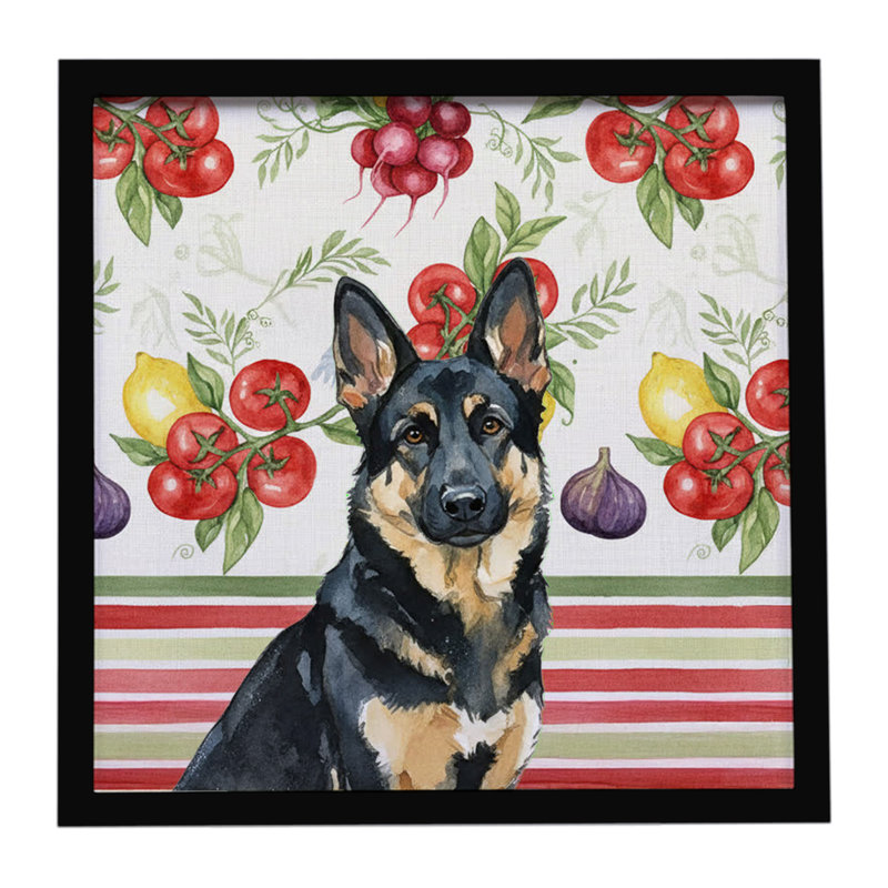 «Black and Tan German Shepherd Légumes», reproduction d'art encadrée