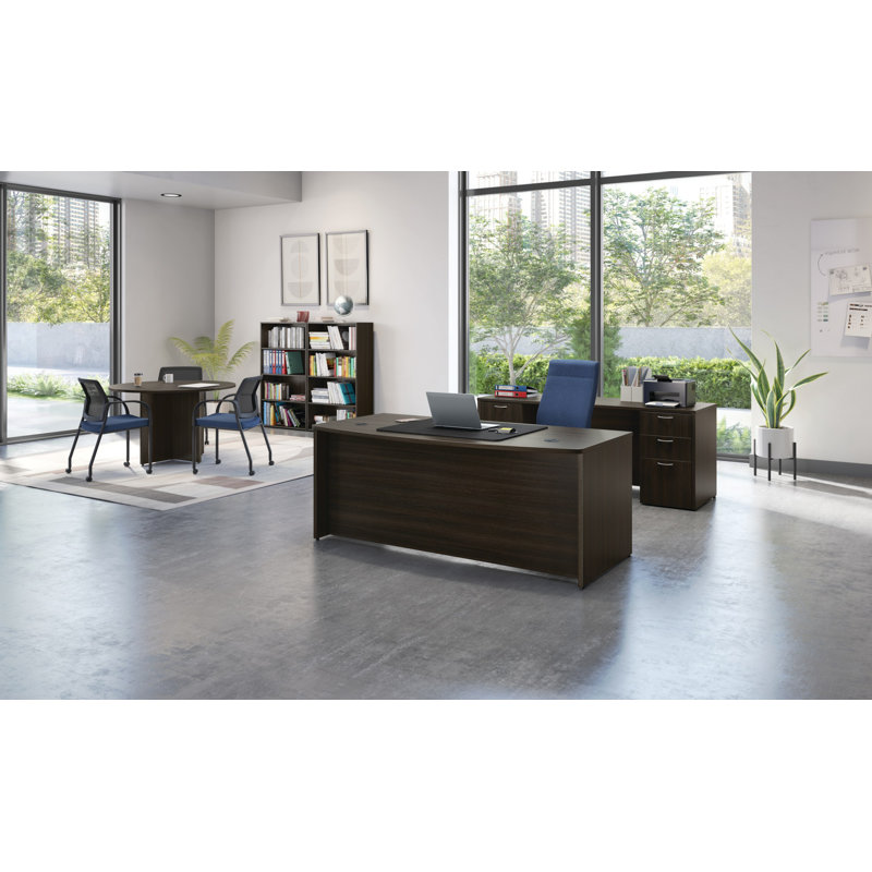 Mod Office Suite with Bow Front Desk, Java Oak